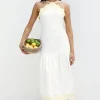 Golden Petals Midi Dress White