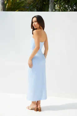 Heading Out Strapless Midi Blue