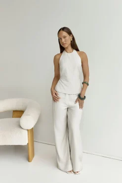 Heather Pant Stone Pinstripe