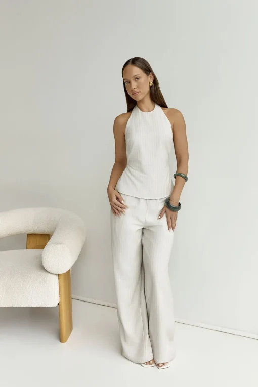 Heather Pant Stone Pinstripe