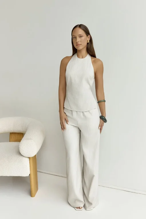 Heather Pant Stone Pinstripe