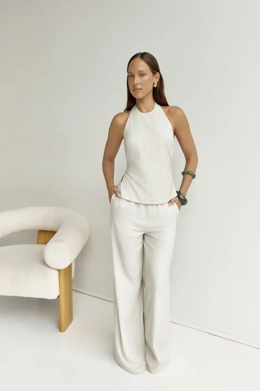 Heather Pant Stone Pinstripe