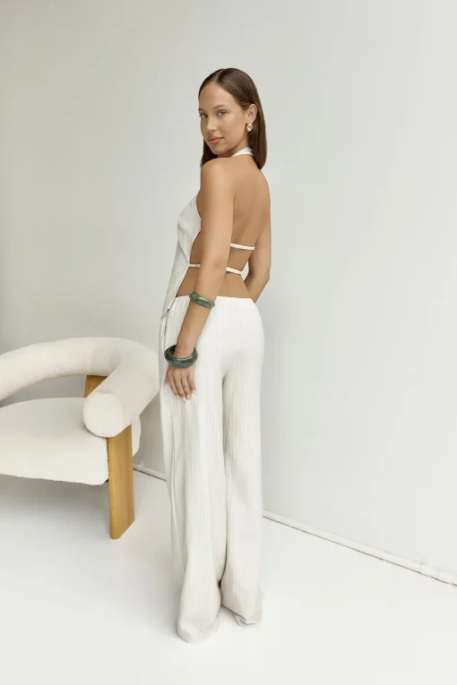 Heather Pant Stone Pinstripe