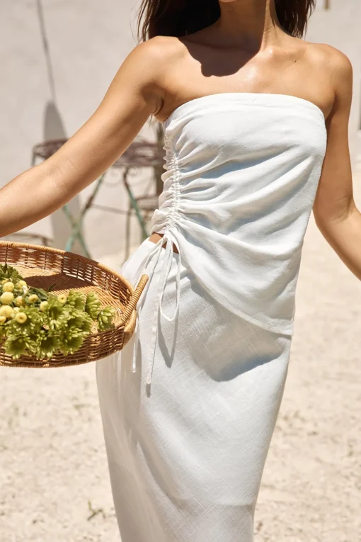 Hidden Oasis Linen Strapless Top White