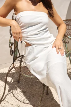 Hidden Oasis Linen Strapless Top White