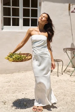 Hidden Oasis Linen Strapless Top White