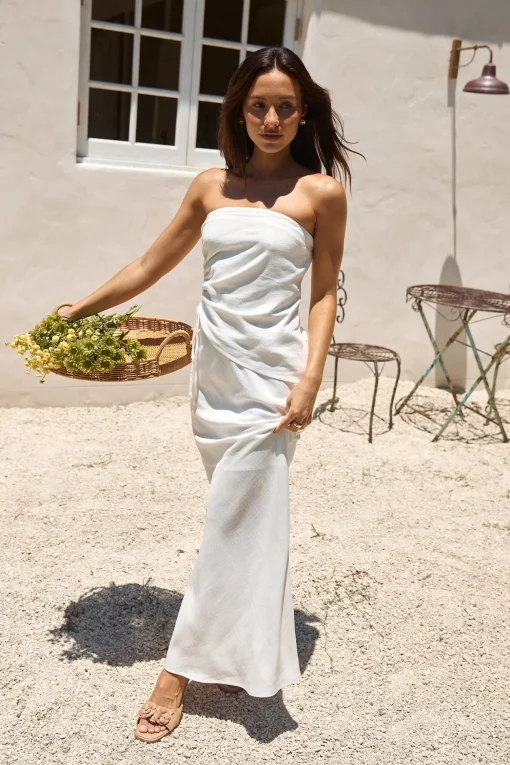 Hidden Oasis Linen Strapless Top White