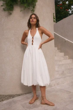 High Tide Halter Midi Dress White