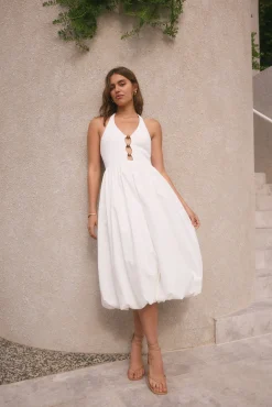High Tide Halter Midi Dress White