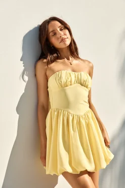 Intimate Evenings Bubble Hem Mini Dress Yellow