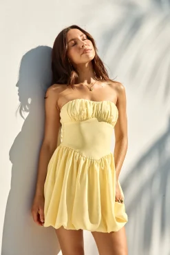Intimate Evenings Bubble Hem Mini Dress Yellow