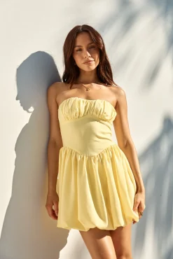Intimate Evenings Bubble Hem Mini Dress Yellow