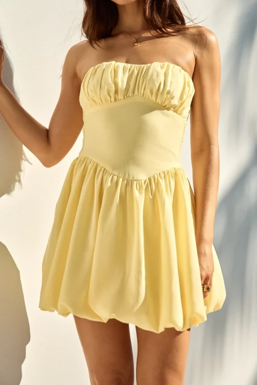 Intimate Evenings Bubble Hem Mini Dress Yellow