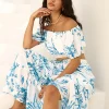 Island Whisper Off Shoulder Crop Top Blue
