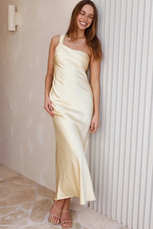 Juliette One Shoulder Satin Maxi Dress Yellow