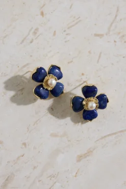 18K Gold Plated Blue Beauty Flower Earrings Gold