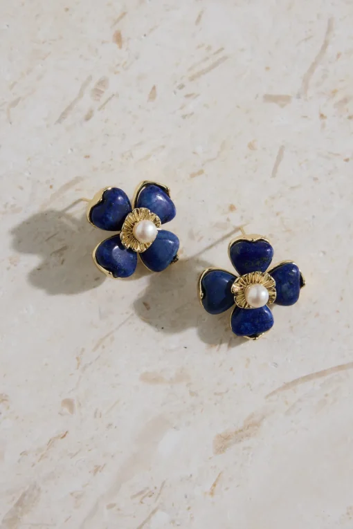 18K Gold Plated Blue Beauty Flower Earrings Gold