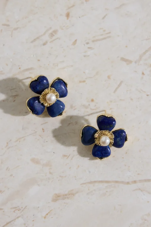18K Gold Plated Blue Beauty Flower Earrings Gold