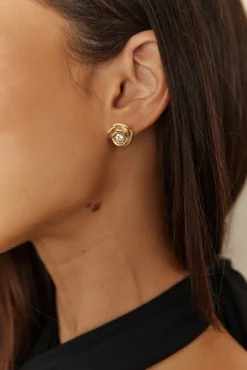 18K Gold Plated Golden Rose Earrings Gold