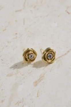 18K Gold Plated Golden Rose Earrings Gold