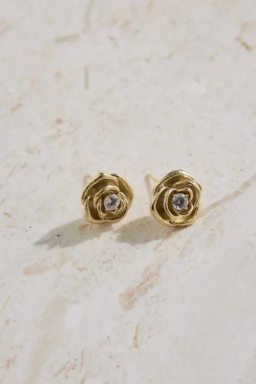18K Gold Plated Golden Rose Earrings Gold