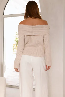 Kadija Off Shoulder Knit Top Beige