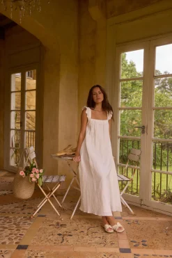 Lily 100% Linen Maxi Dress White