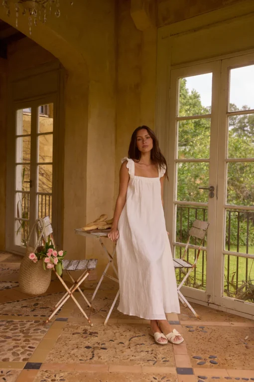 Lily 100% Linen Maxi Dress White