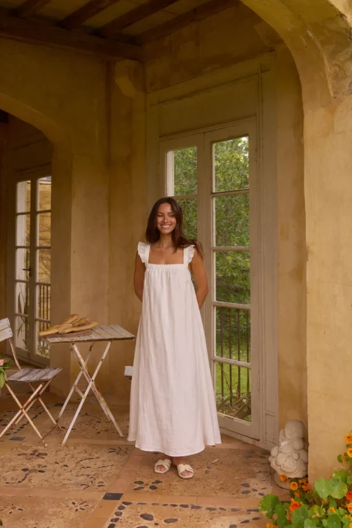 Lily 100% Linen Maxi Dress White