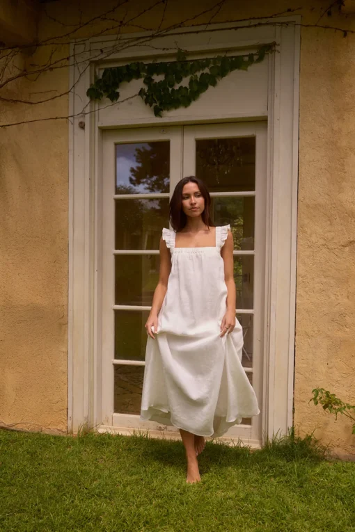 Lily 100% Linen Maxi Dress White