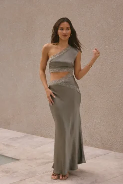 Limitless Love Satin Maxi Dress Khaki