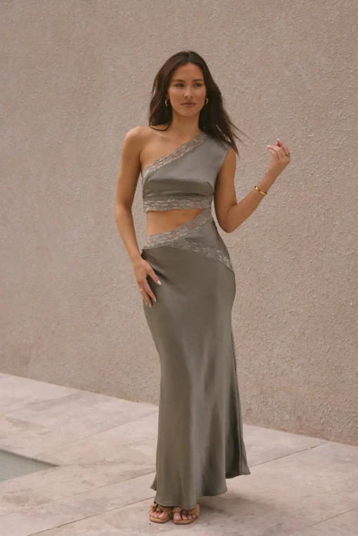 Limitless Love Satin Maxi Dress Khaki