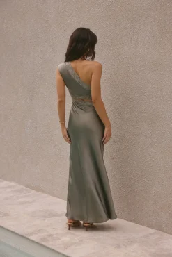 Limitless Love Satin Maxi Dress Khaki
