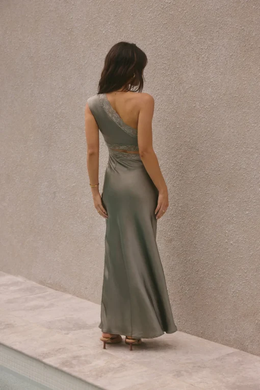 Limitless Love Satin Maxi Dress Khaki