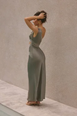Limitless Love Satin Maxi Dress Khaki
