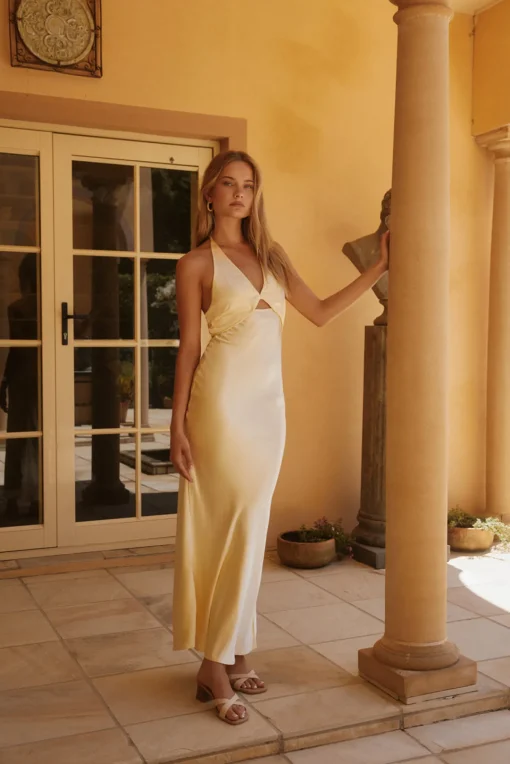 Luna Looks Satin Maxi Dress Yellow