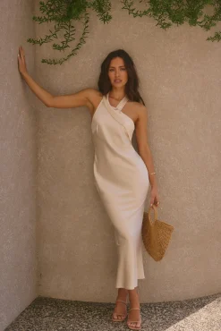 Moment Of Romance Satin Maxi Dress Cream