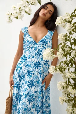 Nightfall Blooms Maxi Dress Blue