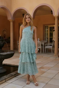Ocean Nights One-Shoulder Maxi Dress Sage