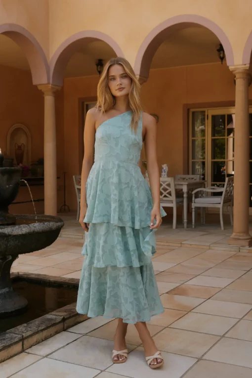 Ocean Nights One-Shoulder Maxi Dress Sage