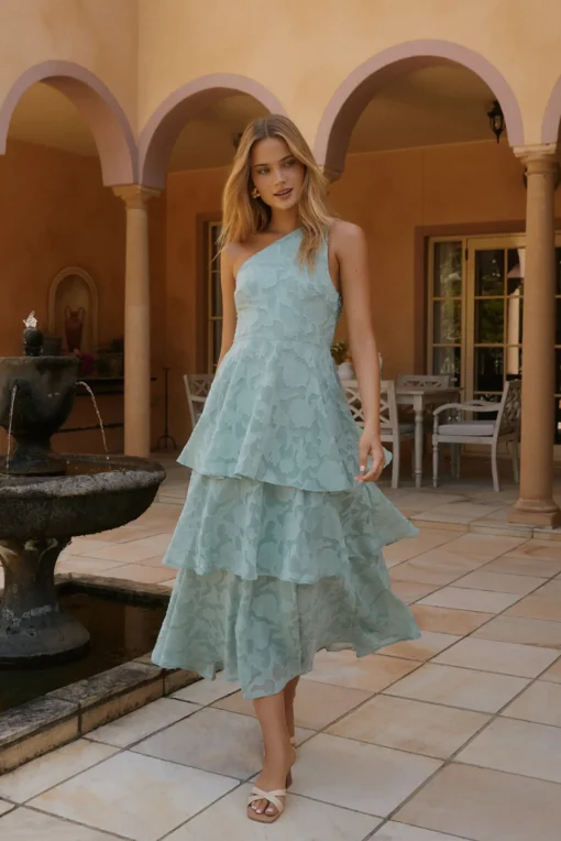Ocean Nights One-Shoulder Maxi Dress Sage