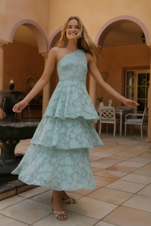 Ocean Nights One-Shoulder Maxi Dress Sage
