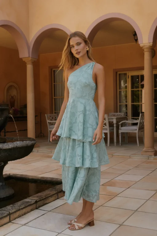 Ocean Nights One-Shoulder Maxi Dress Sage