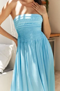 On the Shores Strapless Maxi Dress Blue