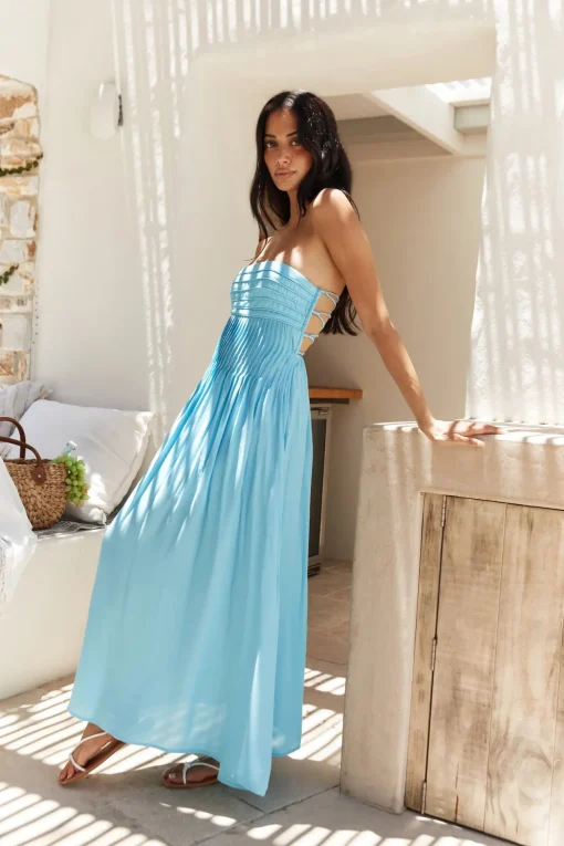 On the Shores Strapless Maxi Dress Blue