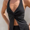 Palm Tree Paradise Halter Top Black