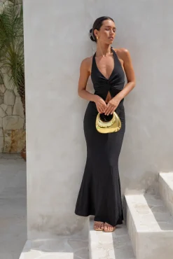 Palm Tree Paradise Halter Top Black