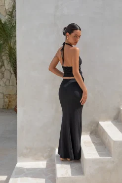 Palm Tree Paradise Halter Top Black