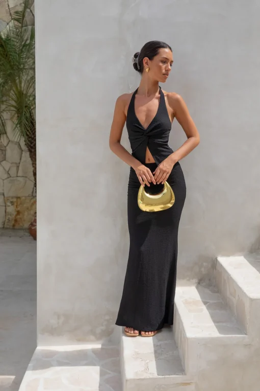 Palm Tree Paradise Halter Top Black