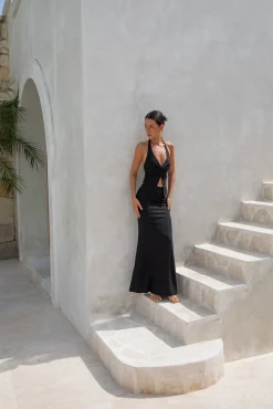 Palm Tree Paradise Halter Top Black